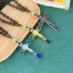 Pendentif <span class=keywords><strong>Croix</strong></span> de Rosaire <span class=keywords><strong>en</strong></span> Alliage de Zinc Émaillé, Crucifix Émaillé Motif Jésus pour Usage Quotidien, Prière à l'Église, Cadeau - Product Image 2