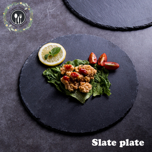 Assiettes de service alimentaire rondes <span class=keywords><strong>en</strong></span> <span class=keywords><strong>ardoise</strong></span> noire, diamètre de 25cm, prix bon marché, produits les plus vendus - Product Image 5