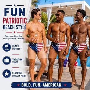 Shorts de bain sexy pour hommes, personnalisés, patriotiques, à taille élastique, imprimés, respirants, avec rembourrage amovible, séchage rapide, pour la plage - Product Image 4