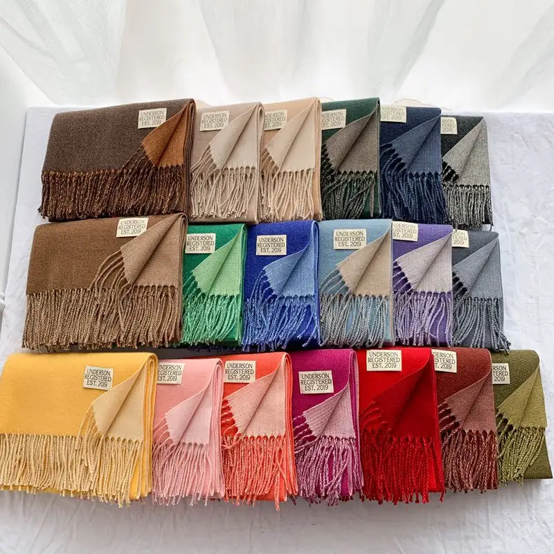350 г, модный плотный кашемировый шарф, зимний вискозный платок с кисточками, двусторонний логотип разных цветов