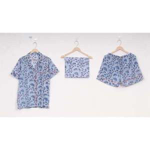 Pijamas de Otoño Casuales y Transpirables de Satén 100% Algodón con Estampado Floral para Mujer, Conjunto de 2 Piezas, Cintura Elástica Suave, Pantalones Cortos con Botones - Product Image 1