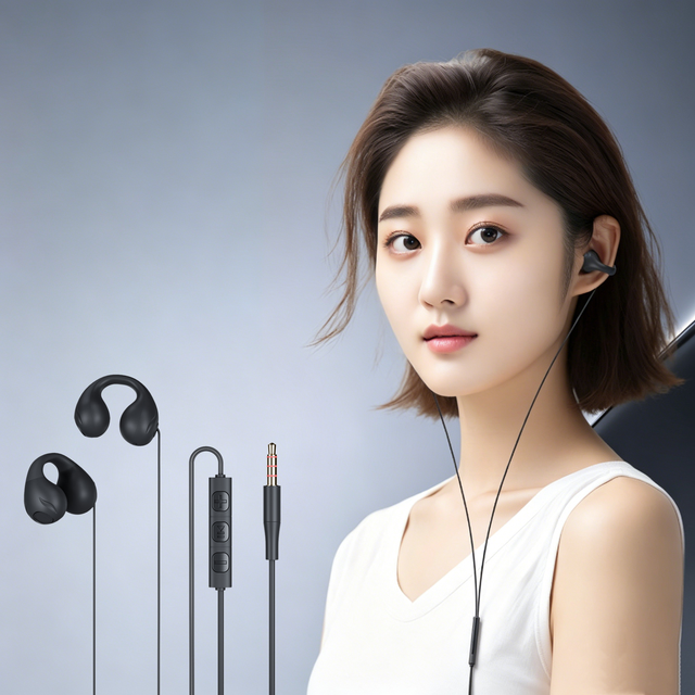 Factory Wholesale Comfort Clip on Wired Earphones 3.5mm Jack Inline Volume Control Built-in Mic Open Ear Stereo Headphones
