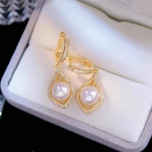 WENCHI S925 เงินแท้ DIY อุปกรณ์ตกแต่งมุก ตัวล็อคหูแบบเปล่า พร้อมลูกปัดกลมขนาด 7-8 มม. เครื่องประดับแฟชั่นจีน 11282 - Product Image 3