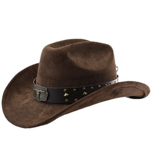 Sombrero de vaquero de gamuza ZhenXi con copa cónica, color sólido, estilo occidental para hombres y mujeres, sombrero de fieltro con banda de cuero y tachuelas. - Product Image 5