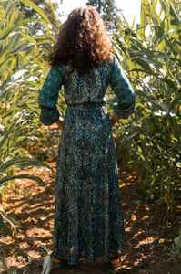 Bohemian Peacock Feather Maxi Dress Modal Cotton Ajrakh Hand <b>Block</b> <b>Print</b> Casual Occasional Wear Handcrafted Ethical Fashion - Product Image 5