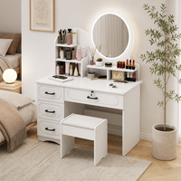 Ensemble de coiffeuse moderne blanche avec miroir LED intelligent, tabouret et 4 tiroirs pour chambre à coucher