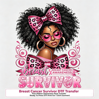 Transfert DTF pour survivante du cancer du sein, motif ruban rose et tournesol, pour femme noire, impression à chaud pour T-shirt et vêtement