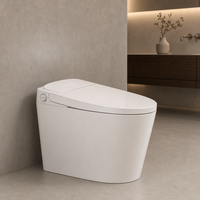 Kloset Bidet Pintar Tipe Lantai Keramik dengan Tutup Otomatis, Dudukan Berpemanas, Pengering Udara, Sistem Siram Ganda, Termasuk Remote Control