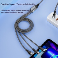 Câble de charge rapide 2-en-3 Borui 100W, tressé épaissi style filet de pêche, connecteurs USB-A/Micro USB/Type-C, 1,2 m