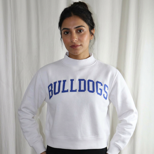 WHITE NAVY BLUE 100% Cotton Applique Embroidery Hoodie Winter Vintage High Street Finer Threads - Product Image 1