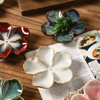 Blumenförmiges Keramikteller-Set, Handgemacht mit Glasurwechsel, Dekorative Kleine Schalen für Esstischgeschirr und Wohnkultur