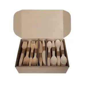 Wooden fork spoon knife 300pcs wooden cutlery set flatware set with boxes