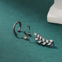 Nouvelles Boucles d'Oreilles Manchette Coréennes en Cristal Feuille de Zircon pour Femme, Sans Perçage, Ensemble de Bijoux