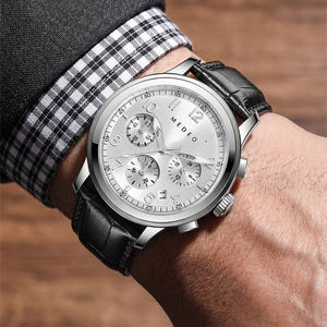 Montre pour homme de luxe en acier inoxydable, analogique, étanche, avec date, chiffres arabes, cadran à quartz, bracelet en cuir, verre de 20 mm - Product Image 6