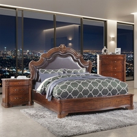Ensemble de meubles de chambre à coucher en bois massif et cuir de style européen classique, taille king size, luxe américain, avec taille et couleur personnalisables