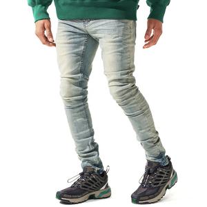 حافة الجينز الرجال الجينز السراويل OEM/ODM نحيل ثقوب ممزق متوسط أزرق شعار مخصص فارغ عادي الجينز مصنع الصين - Product Image 1