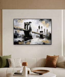 Peinture à l'huile abstraite de pont <span class=keywords><strong>urbain</strong></span>, art de <span class=keywords><strong>paysage</strong></span> <span class=keywords><strong>urbain</strong></span> moderne, décoration, tons <span class=keywords><strong>noir</strong></span>, <span class=keywords><strong>blanc</strong></span> <span class=keywords><strong>et</strong></span> or, peinture peinte à la main pour salon - Product Image 2