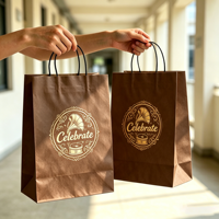 Sac en papier kraft brun écologique recyclé noir et blanc pour emballages alimentaires à emporter, sac cadeau, sac de shopping avec poignée