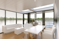 Maison flottante, vie sur l'eau, maison-bateau 4 saisons, magnifique maison-bateau pour hôtel-resort