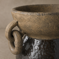Vase en céramique Wabi Sabi, style rustique, marron caramel, deux tons, avec anse décorative, pour la décoration intérieure d'hôtels et de villas
