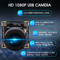 Cámara Web USB H.264 Full HD 1080P con Baja Iluminación, Micrófono de Gran Angular de 95° con Lente M12 de 2.8-12 mm para Transmisión en Vivo