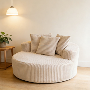 Poltrona Rotonda in Velluto a Coste Sottovuoto, Stile Crema, per Camera da Letto e <span class=keywords><strong>Soggiorno</strong></span> - Vendita Calda di Fabbrica, Commercio all'Ingrosso - Product Image 1