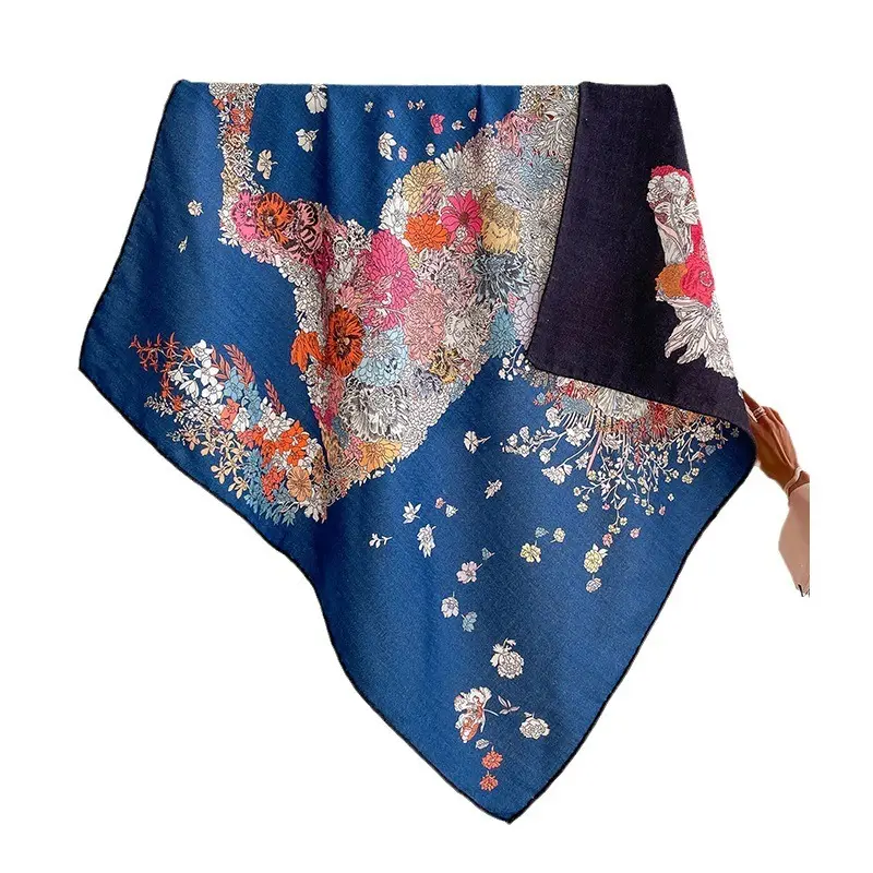 High End Seiden wolle Großer quadratischer Schal Mode Seiden wolle Warmer doppelseitig bedruckter Schal Schal für Frauen