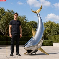 Sculpture de requin en acier inoxydable YOUFINE, poli miroir, art animal marin moderne pour la décoration de stations balnéaires et de régions côtières