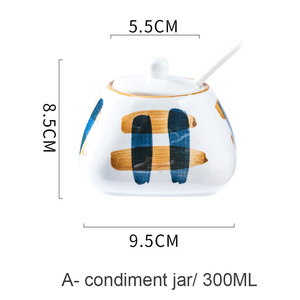Japonais plateau en bambou céramique récipient à <span class=keywords><strong>condiments</strong></span> de cuisine ensemble de pots de sel et de sucre - Product Image 6