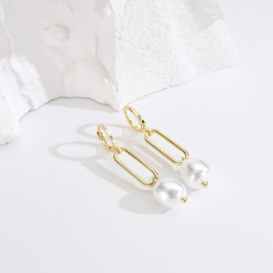 Orecchini Pendenti Lunghi con Perle a Goccia Placcati in Oro 14k, Gioielli di Lusso alla Moda per Feste, Produzione CM - Product Image 4