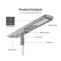 Lampadaire solaire LED intégré tout-en-un 150W 200W 300W, étanche IP65 pour extérieur, lumière du jour 6000K, garantie 5 ans