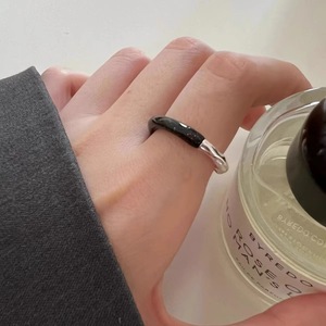 Black Glaze Texture Lava <b>Ring</b> S925 Sterling Silver Women's Fashion Minimalist <b>Open</b> Design Everyday Wear - Product Image 1