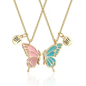 2 인용 귀여운 나비 목걸이, 십대 소녀 여성을 위한 에나멜 나비 우정 목걸이 가장 친한 친구 생일 선물