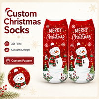 Chaussettes de Noël personnalisées imprimées en 3D avec motifs Père Noël et Bonhomme de neige pour promotions de fin d'année, chaussettes ras du cou en gros pour la vente au détail saisonnière