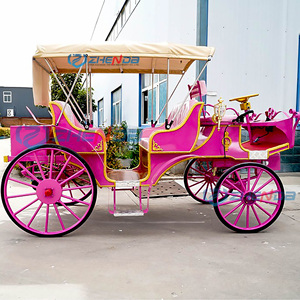 Zhenda <b>Pink</b> Electric Horse Drawn 6-Person Romantic Sightseeing Carriage with Steel <b>Frame</b> and Canopy - Product Image 5