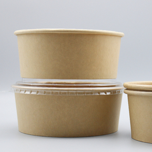 Paper Plates Bowls Kraft Brown Biodegradable Ramen Soup Rice Paper Water Paper Bowl 12oz Food Packing Containers with Lid