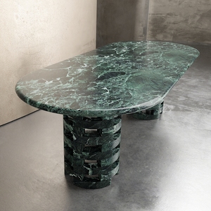 Qualità superiore travertino struttura in cemento tavolo di pietra fascia alta pino <span class=keywords><strong>verde</strong></span> <span class=keywords><strong>marmo</strong></span> tavolo da pranzo con motivi - Product Image 4