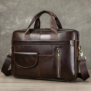 Genuine <b>Leather</b> <b>Briefcase</b> With Custom Logo Men Laptop Bag Retro Handbag Shoulder Crossbody For Business Office - Product Image 2