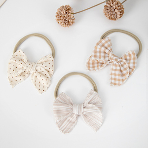 Coton Lin Mini <span class=keywords><strong>Fable</strong></span> Bows Bandeaux Bébé Filles Fleur Broderie Plaid Points Rayure Imprimé Cheveux Arcs Nylon Hairband - Product Image 3