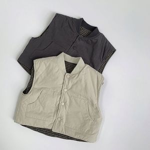 Nouvelle collection hiver : Gilet réversible épais pour enfants, garçons et filles, motif écossais, sous-vêtement chaud, vêtements élégants pour enfants - Product Image 1