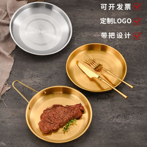 Assiette à steak en acier inoxydable avec poignée, ronde, dorée ou argentée, pour usage commercial et fêtes, plateau plat - Product Image 4