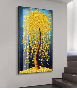 Tableaux muraux décoratifs pour la maison, en porcelaine cristalline 5D, grand incrustation de diamants, tableaux muraux en verre pour hôtel, motifs d'arbres - Product Image 1