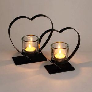 Portacandele a forma di cuore con bicchieri in vetro per tealight, decorazione in metallo nero per centrotavola, regalo di San Valentino - Product Image 6