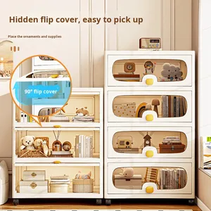 Meuble de rangement modulaire empilable en plastique transparent à couvercle rabattable, étagère de présentation pour jouets d'enfants et livres, avec roulettes, vente en gros - Product Image 3