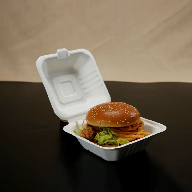 Biologisch Afbreekbaar Suikerriet Bagasse Vierkante 4 6 8 10 Inch Takeaway Burger Dozen