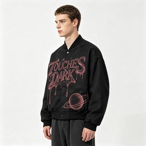 Giacca Varsity Personalizzata con Stampa Lettere e Pianeti, Oversize con Bottoni a Scatto, Stile Streetwear Baseball Bomber - Product Image 4