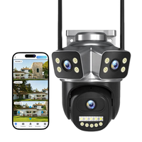 Cámara Exterior V380 Pro WiFi/4G 9MP 3 Lentes 3 Pantallas WiFi 4G con Tarjeta SIM, Cámara de Seguridad Doméstica Inalámbrica WiFi CCTV