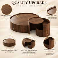 Ensemble de tables basses circulaires en forme de tambour avec plateau surélevé et pièce d'appoint plus haute pour salon et bureau