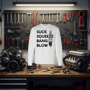 T-shirt à manches longues à thème moteur à essence quatre temps (souffler, presser, faire exploser, souffler) - Product Image 3