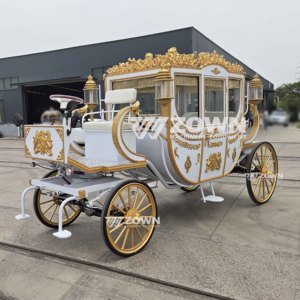 Charrette royale européenne noble à chevaux, artisanale et ornée, pour cérémonie de mariage, site historique, défilé - Product Image 3